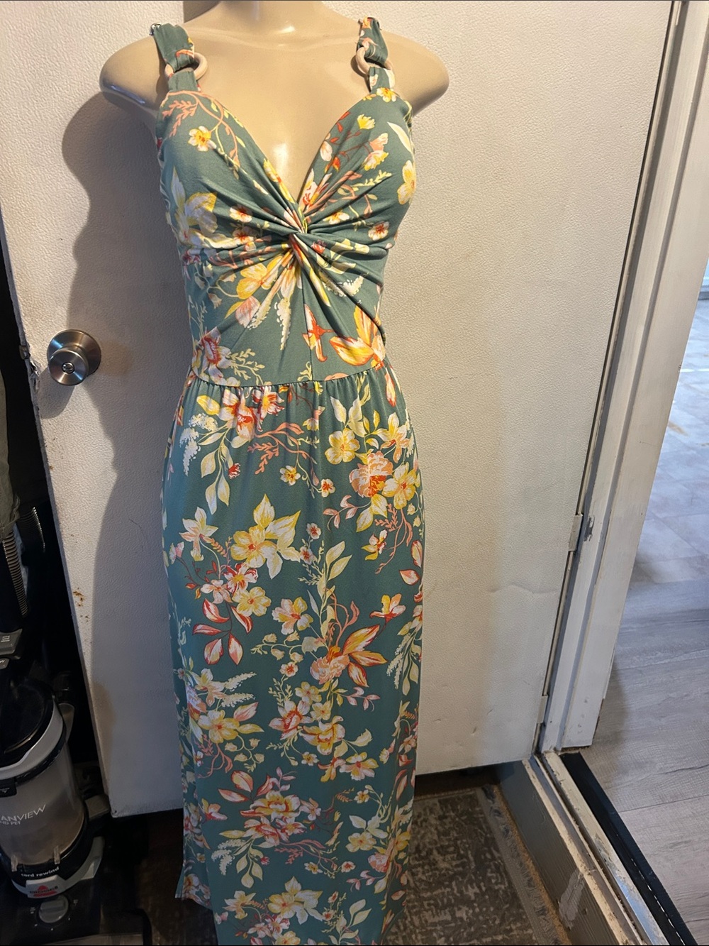 Twist-Front Floral Maxi Dress in Sage